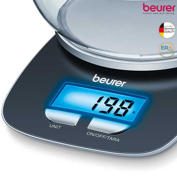 Cân nhà bếp điện tử có khay rời Beurer KS25 là sản phẩm siêu thông minh, với khay đong riêng biệt giúp bạn đo lường các thành phần cần thiết cho món ăn một cách dễ dàng và chính xác.