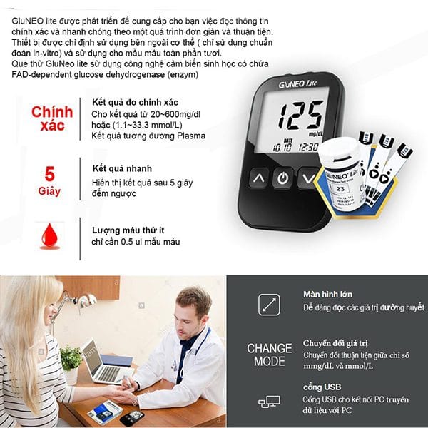 Máy đo đường huyết GluNEO Lite ưu điểm